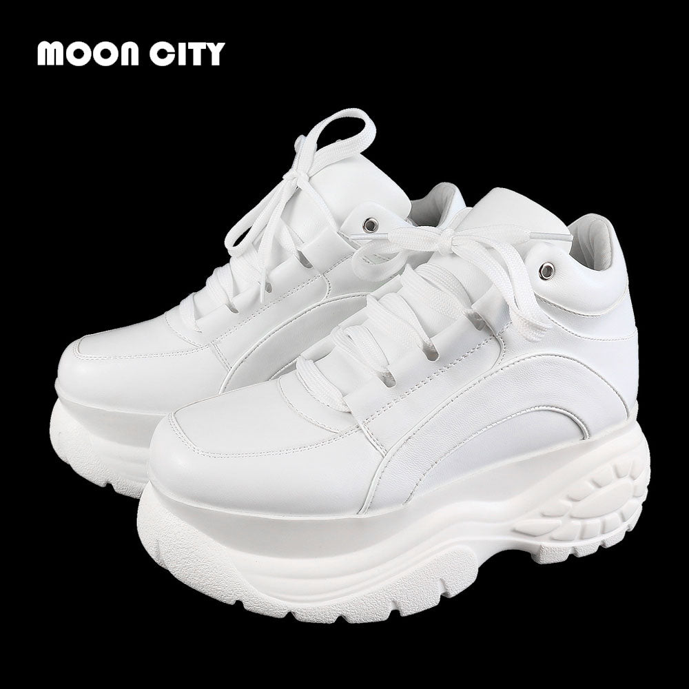 2020 White Fashion Women Platform Sneakers Leather Causal Ladies Chunky Sneakers Woman High PU Black Sports Vulacanize Shoes