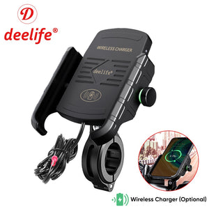 Deelife Motorcycle Mobile Phone Holder Stand Mount for Moto Motorbike Cell Phone GPS Support with Waterproof QC 3.0 USB Charger