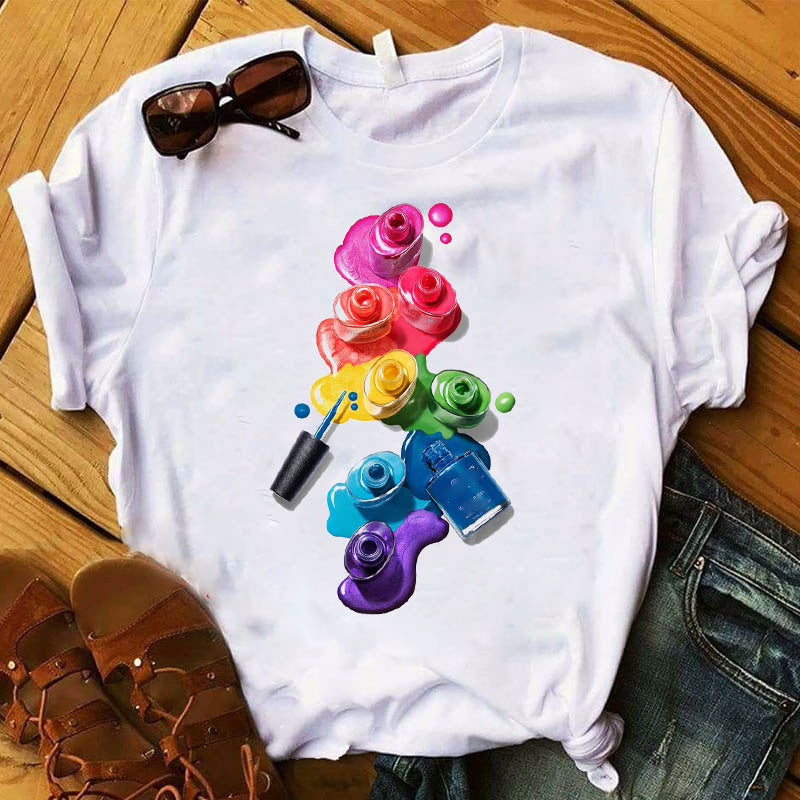 Women T Womens Graphic 3D Finger Nail Paint Color Fashion Cute Printed Top Tshirt Female Tee Shirt Ladies Clothes T-shirt