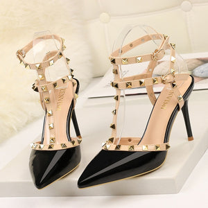 Rivet High Heels Luxury Designer Women Shoes Ladies Pumps Sexy Spring Summer 2019 Fashion Sandals Office Dress White Black Shoes