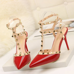 Rivet High Heels Luxury Designer Women Shoes Ladies Pumps Sexy Spring Summer 2019 Fashion Sandals Office Dress White Black Shoes