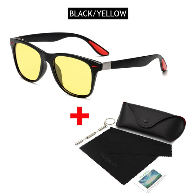 FUQIAN Hot Sale Polarized Sunglasses Men Women Classic Square Plastic Driving Sun Glasses Male Fashion Black Shades UV400
