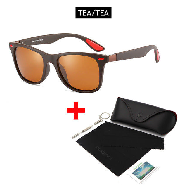 FUQIAN Hot Sale Polarized Sunglasses Men Women Classic Square Plastic Driving Sun Glasses Male Fashion Black Shades UV400