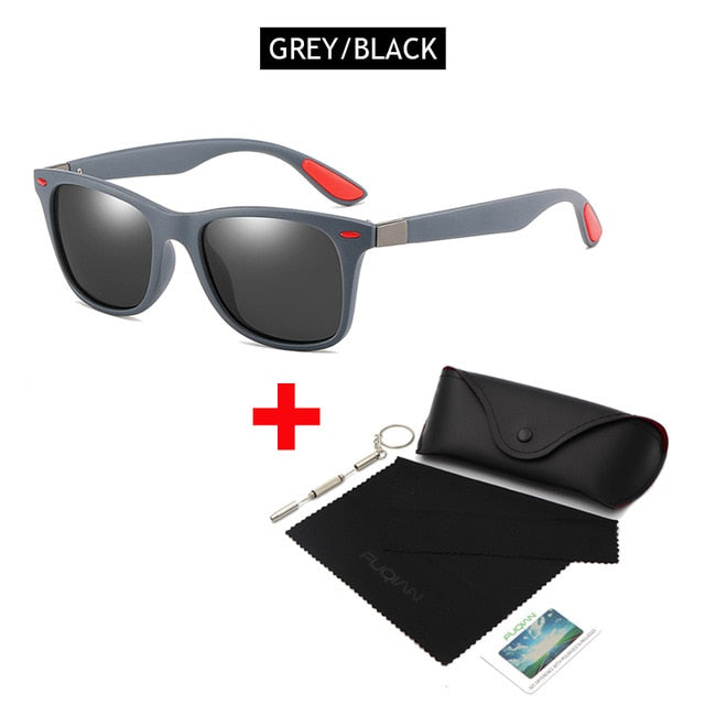 FUQIAN Hot Sale Polarized Sunglasses Men Women Classic Square Plastic Driving Sun Glasses Male Fashion Black Shades UV400