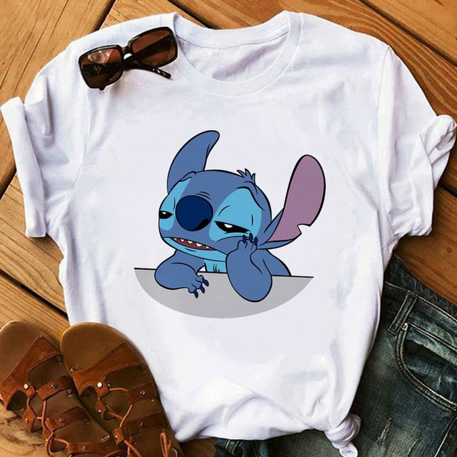 Women's Fashion T-Shirt Lilo Stitch Harajuku Kawaii Tshirts Lovely Cartoon Female Printed Casual T Shirt Cute  Casual Tops