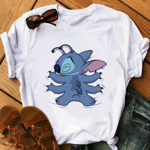 Women's Fashion T-Shirt Lilo Stitch Harajuku Kawaii Tshirts Lovely Cartoon Female Printed Casual T Shirt Cute  Casual Tops