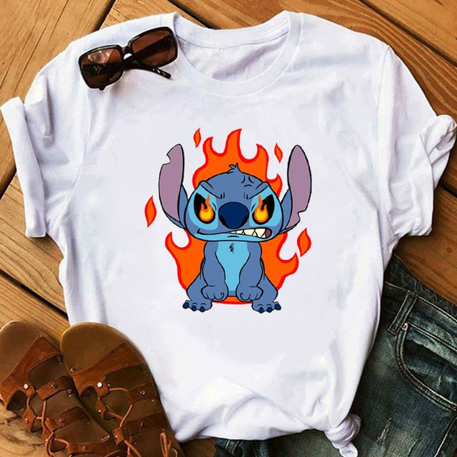 Women's Fashion T-Shirt Lilo Stitch Harajuku Kawaii Tshirts Lovely Cartoon Female Printed Casual T Shirt Cute  Casual Tops