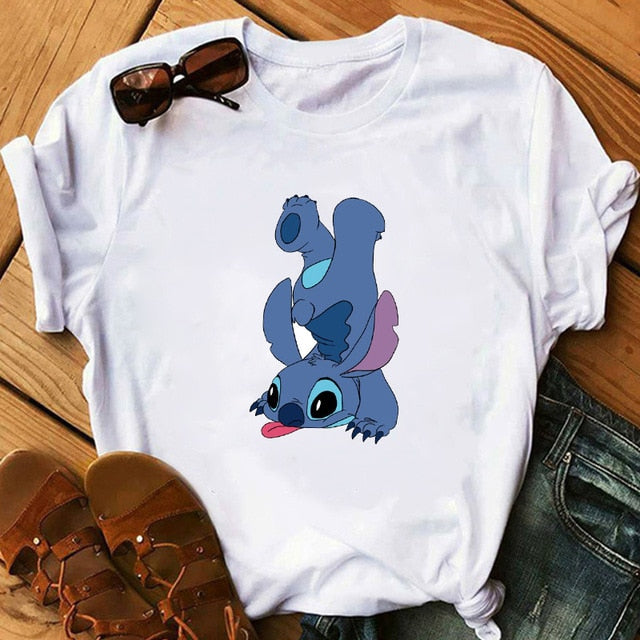 Women's Fashion T-Shirt Lilo Stitch Harajuku Kawaii Tshirts Lovely Cartoon Female Printed Casual T Shirt Cute  Casual Tops