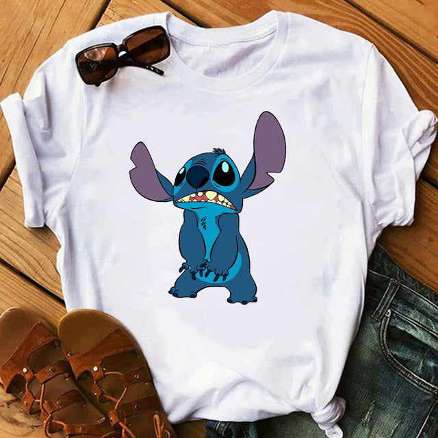 Women's Fashion T-Shirt Lilo Stitch Harajuku Kawaii Tshirts Lovely Cartoon Female Printed Casual T Shirt Cute  Casual Tops