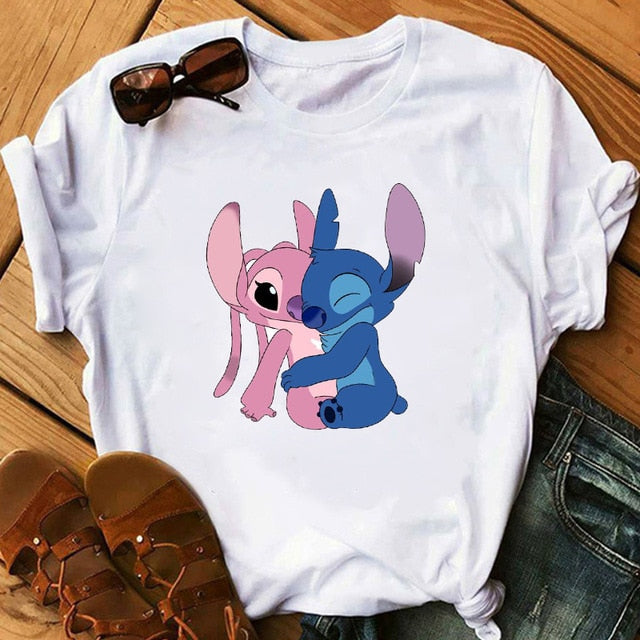 Women's Fashion T-Shirt Lilo Stitch Harajuku Kawaii Tshirts Lovely Cartoon Female Printed Casual T Shirt Cute  Casual Tops