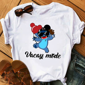 Women's Fashion T-Shirt Lilo Stitch Harajuku Kawaii Tshirts Lovely Cartoon Female Printed Casual T Shirt Cute  Casual Tops