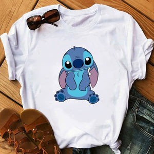 Women's Fashion T-Shirt Lilo Stitch Harajuku Kawaii Tshirts Lovely Cartoon Female Printed Casual T Shirt Cute  Casual Tops