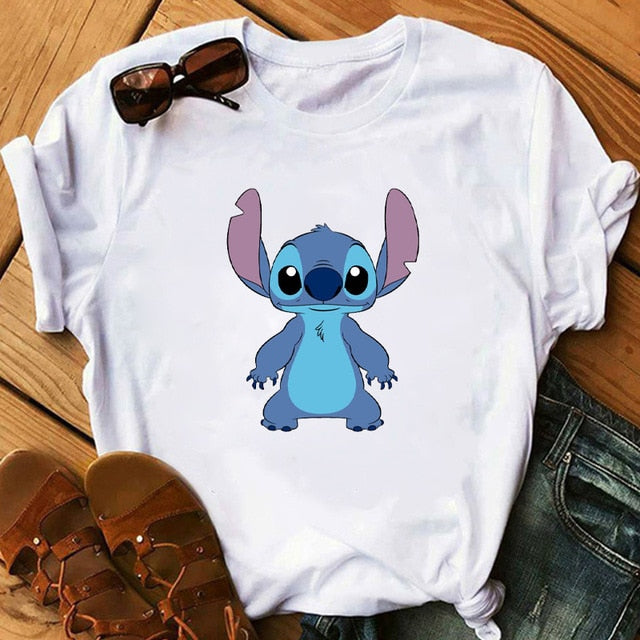 Women's Fashion T-Shirt Lilo Stitch Harajuku Kawaii Tshirts Lovely Cartoon Female Printed Casual T Shirt Cute  Casual Tops