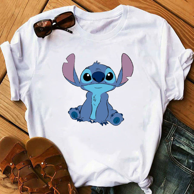 Women's Fashion T-Shirt Lilo Stitch Harajuku Kawaii Tshirts Lovely Cartoon Female Printed Casual T Shirt Cute  Casual Tops