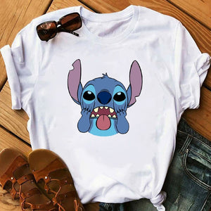 Women's Fashion T-Shirt Lilo Stitch Harajuku Kawaii Tshirts Lovely Cartoon Female Printed Casual T Shirt Cute  Casual Tops