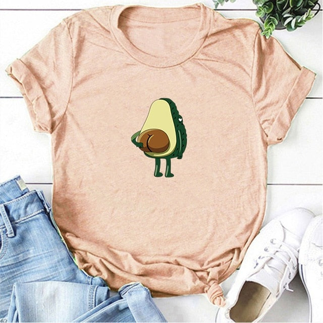 Women Graphic T shirts  Fashion T-shirts 2019 Polyester  Funny Print Avocado frog Tees Short Sleeve Tshirts Girls Gift Tops