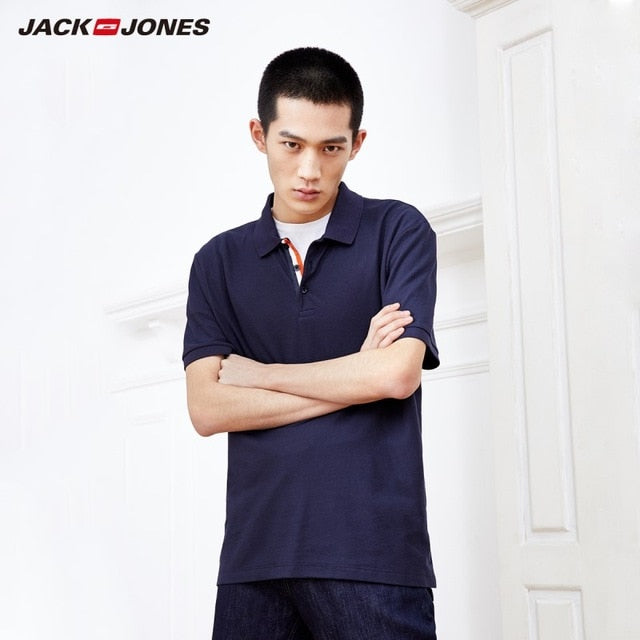 JackJones Men's Basic Solid Color Cotton Turn-down Collar Polo Shirt Menswear 219106516
