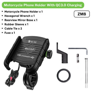 Deelife Motorcycle Mobile Phone Holder Stand Mount for Moto Motorbike Cell Phone GPS Support with Waterproof QC 3.0 USB Charger