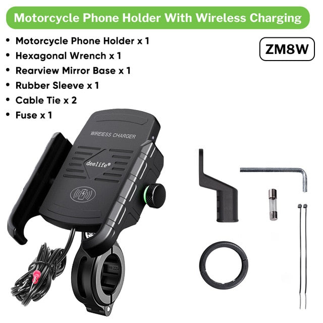 Deelife Motorcycle Mobile Phone Holder Stand Mount for Moto Motorbike Cell Phone GPS Support with Waterproof QC 3.0 USB Charger