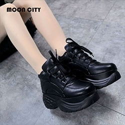 2020 White Fashion Women Platform Sneakers Leather Causal Ladies Chunky Sneakers Woman High PU Black Sports Vulacanize Shoes