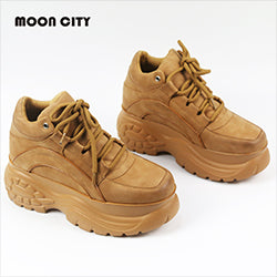 2020 White Fashion Women Platform Sneakers Leather Causal Ladies Chunky Sneakers Woman High PU Black Sports Vulacanize Shoes