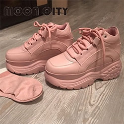 2020 White Fashion Women Platform Sneakers Leather Causal Ladies Chunky Sneakers Woman High PU Black Sports Vulacanize Shoes