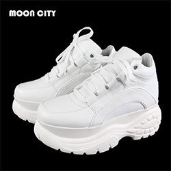 2020 White Fashion Women Platform Sneakers Leather Causal Ladies Chunky Sneakers Woman High PU Black Sports Vulacanize Shoes