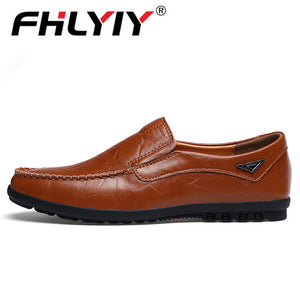 Genuine Leather Men's Casual Shoes Luxury Brand Mens Loafers Flats Breathable Slip on Black Driving Shoes Plus Size 38-47