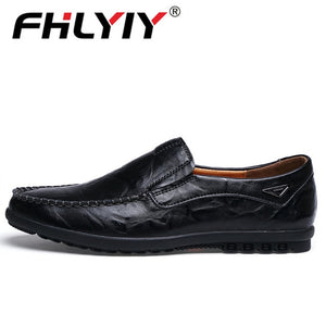Genuine Leather Men's Casual Shoes Luxury Brand Mens Loafers Flats Breathable Slip on Black Driving Shoes Plus Size 38-47
