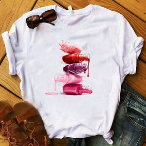 Women T Womens Graphic 3D Finger Nail Paint Color Fashion Cute Printed Top Tshirt Female Tee Shirt Ladies Clothes T-shirt