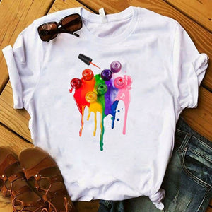 Women T Womens Graphic 3D Finger Nail Paint Color Fashion Cute Printed Top Tshirt Female Tee Shirt Ladies Clothes T-shirt