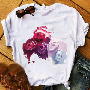 Women T Womens Graphic 3D Finger Nail Paint Color Fashion Cute Printed Top Tshirt Female Tee Shirt Ladies Clothes T-shirt