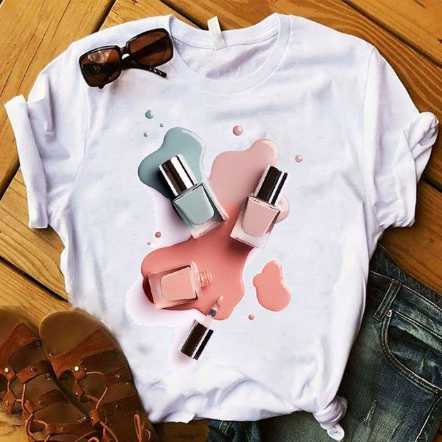 Women T Womens Graphic 3D Finger Nail Paint Color Fashion Cute Printed Top Tshirt Female Tee Shirt Ladies Clothes T-shirt