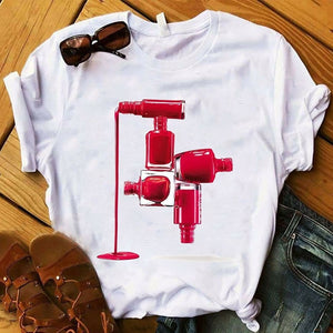 Women T Womens Graphic 3D Finger Nail Paint Color Fashion Cute Printed Top Tshirt Female Tee Shirt Ladies Clothes T-shirt