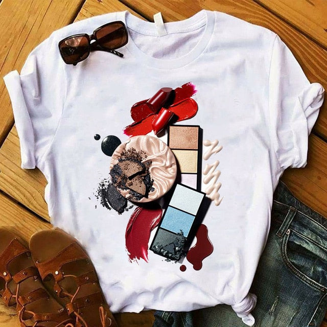 Women T Womens Graphic 3D Finger Nail Paint Color Fashion Cute Printed Top Tshirt Female Tee Shirt Ladies Clothes T-shirt