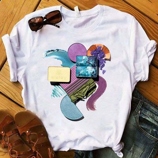 Women T Womens Graphic 3D Finger Nail Paint Color Fashion Cute Printed Top Tshirt Female Tee Shirt Ladies Clothes T-shirt