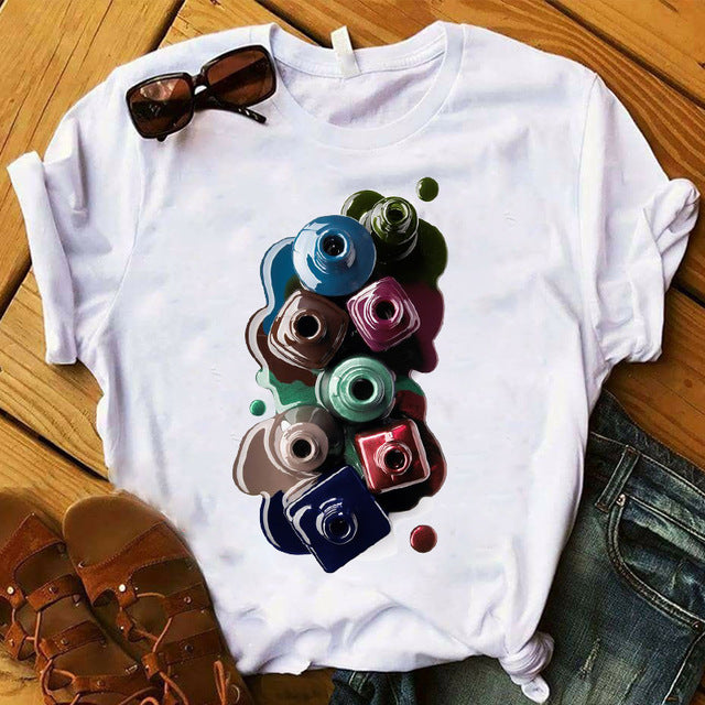 Women T Womens Graphic 3D Finger Nail Paint Color Fashion Cute Printed Top Tshirt Female Tee Shirt Ladies Clothes T-shirt