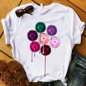 Women T Womens Graphic 3D Finger Nail Paint Color Fashion Cute Printed Top Tshirt Female Tee Shirt Ladies Clothes T-shirt