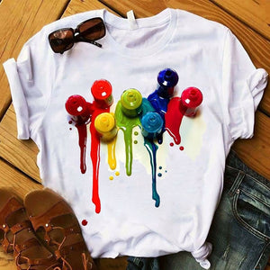 Women T Womens Graphic 3D Finger Nail Paint Color Fashion Cute Printed Top Tshirt Female Tee Shirt Ladies Clothes T-shirt