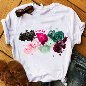 Women T Womens Graphic 3D Finger Nail Paint Color Fashion Cute Printed Top Tshirt Female Tee Shirt Ladies Clothes T-shirt