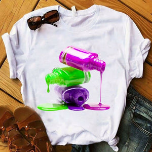 Women T Womens Graphic 3D Finger Nail Paint Color Fashion Cute Printed Top Tshirt Female Tee Shirt Ladies Clothes T-shirt