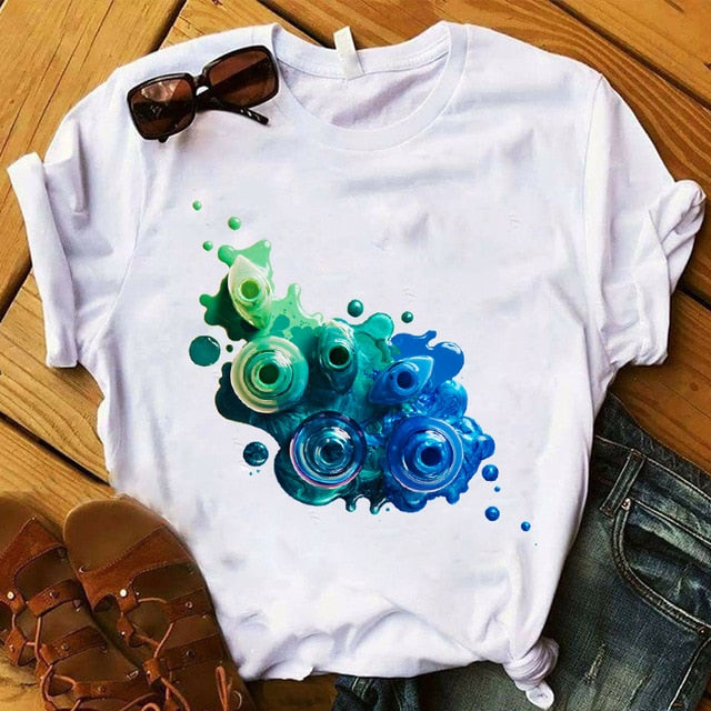 Women T Womens Graphic 3D Finger Nail Paint Color Fashion Cute Printed Top Tshirt Female Tee Shirt Ladies Clothes T-shirt