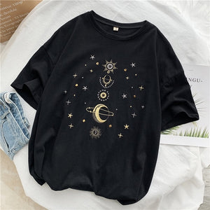 Fashion star embroidery Tee Shirt Femme korean Kawaii T Shirt Women Funny Short Sleeve T-Shirts harajuku white Black Tops Female