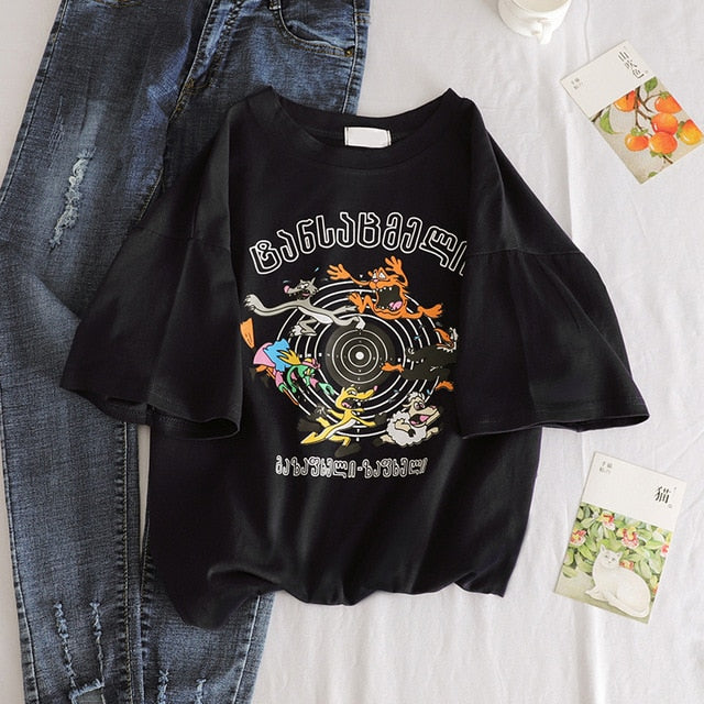 Fashion star embroidery Tee Shirt Femme korean Kawaii T Shirt Women Funny Short Sleeve T-Shirts harajuku white Black Tops Female