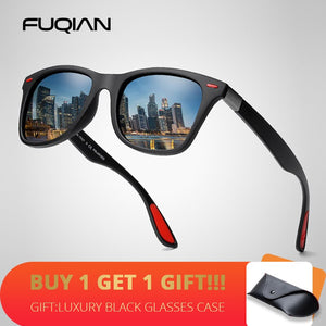 FUQIAN Hot Sale Polarized Sunglasses Men Women Classic Square Plastic Driving Sun Glasses Male Fashion Black Shades UV400