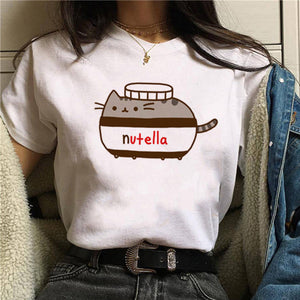 Nutella kawaii impressão t camisa feminina 90s harajuku ullzang moda camiseta gráfico bonito dos desenhos animados camiseta estilo coreano