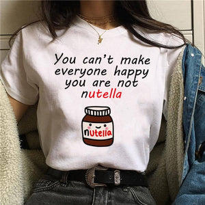 Nutella kawaii impressão t camisa feminina 90s harajuku ullzang moda camiseta gráfico bonito dos desenhos animados camiseta estilo coreano