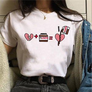 Nutella kawaii impressão t camisa feminina 90s harajuku ullzang moda camiseta gráfico bonito dos desenhos animados camiseta estilo coreano