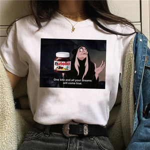 Nutella kawaii impressão t camisa feminina 90s harajuku ullzang moda camiseta gráfico bonito dos desenhos animados camiseta estilo coreano