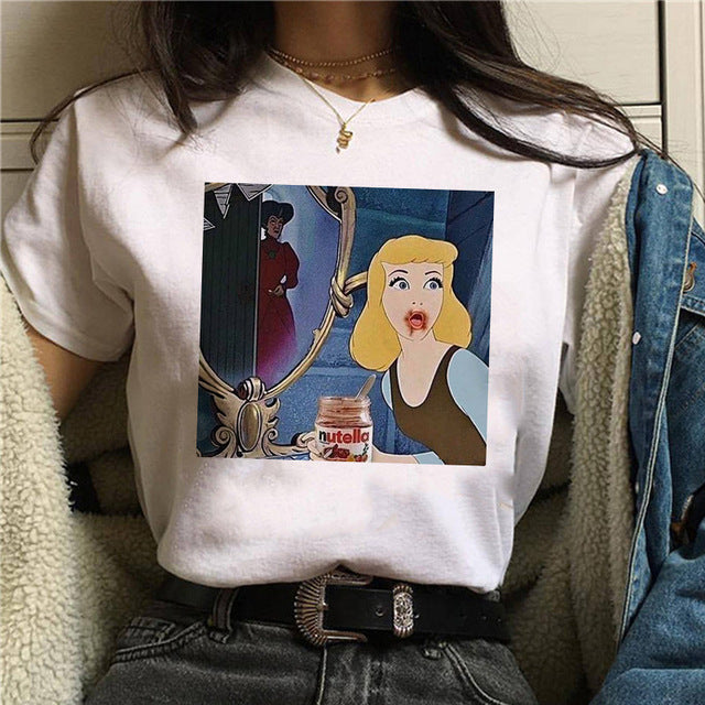 Nutella kawaii impressão t camisa feminina 90s harajuku ullzang moda camiseta gráfico bonito dos desenhos animados camiseta estilo coreano
